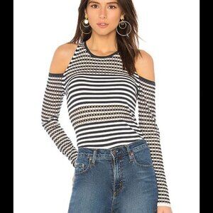 Bailey 44 Womens Open Knit Sweater Size Large Cold Shoulder Striped